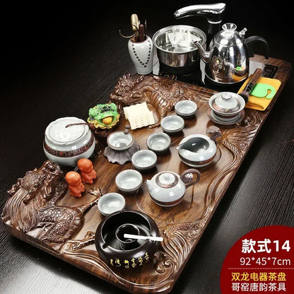 Solid Wood Tea Tray Purple Sand Kung Fu Tea Set Home  Induction Cooker Drinkware Tazas De Te Coffeeware Teawar