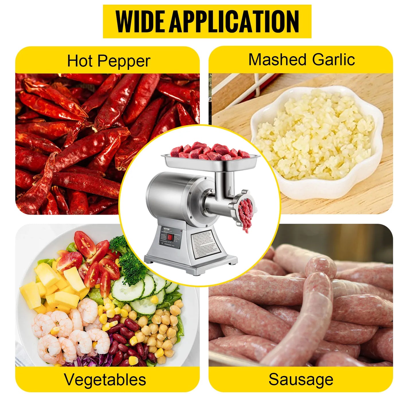 VEVOR Commercial Meat Grinder 550LB/h Electric Sausage Maker Stainless Steel with 2 Blades, Grinding Plates & Stuffing Tubes