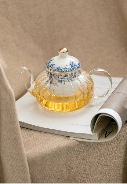 Ceramic tea set Garden style English style afternoon tea retro flower tea teapot can be heated blue and white cup saucer pot set