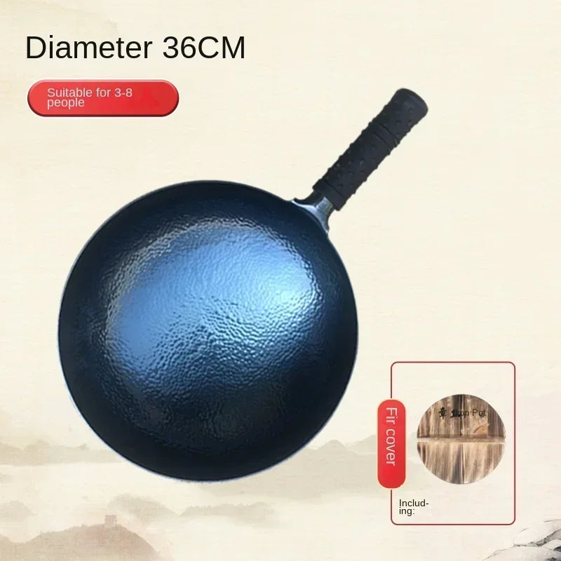 Zhangqiu Iron Pan Hand-Forged Household Wok Uncoated Scale Wok Non-Stick Pan Old Fashioned Wok Wholesale