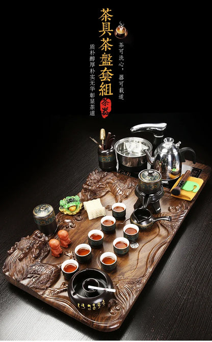 Solid Wood Tea Tray Purple Sand Kung Fu Tea Set Home  Induction Cooker Drinkware Tazas De Te Coffeeware Teawar