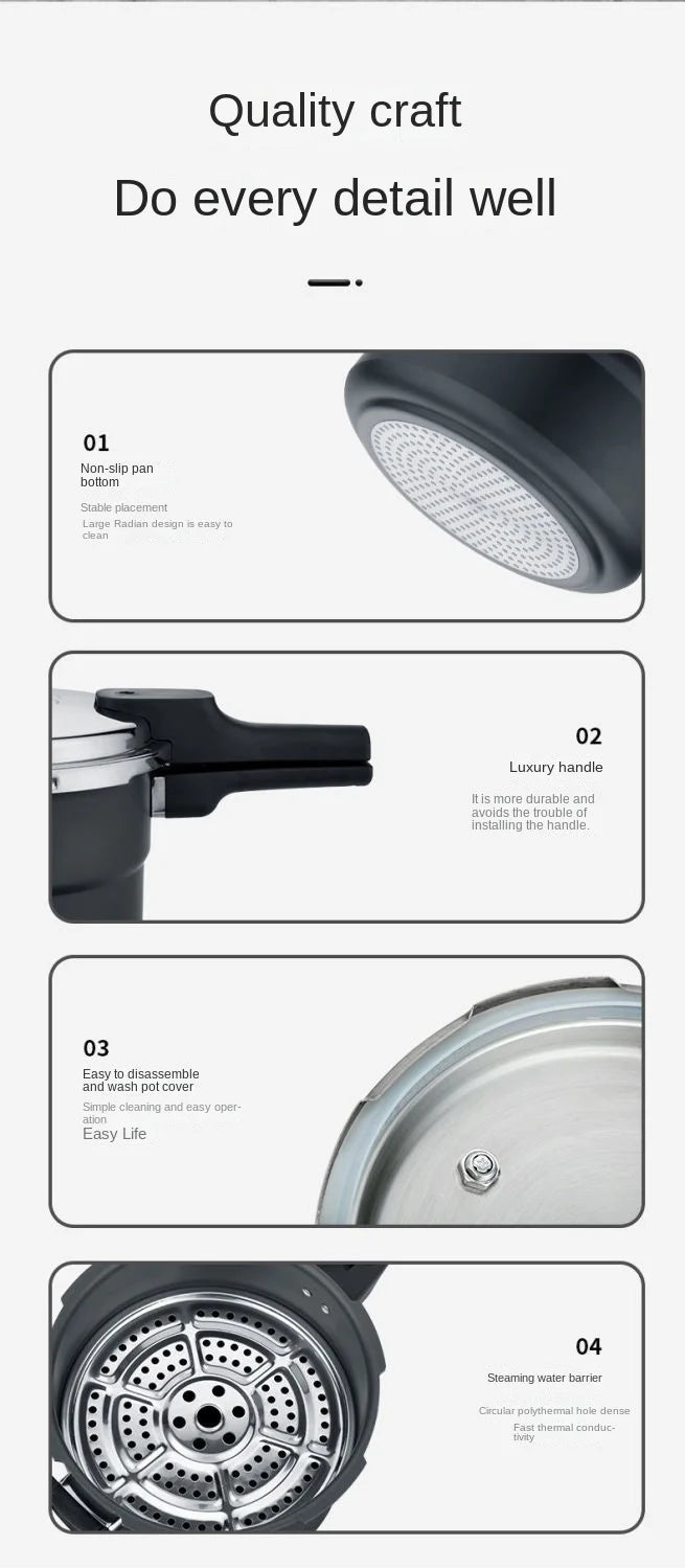 Ultra-Durable Stainless Steel Pressure Cooker for Gas and Induction Stoves with Non-Stick Coating and Safety Features