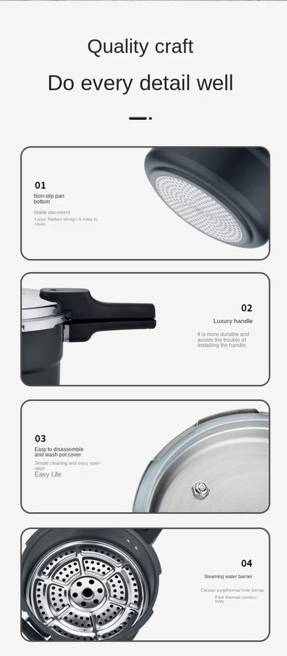 Ultra-Durable Stainless Steel Pressure Cooker for Gas and Induction Stoves with Non-Stick Coating and Safety Features