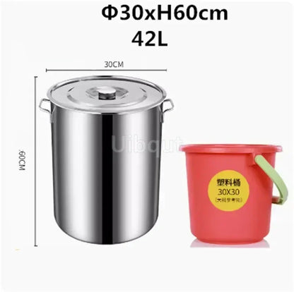 large Stainless steel thick Soup pot with handle lid big pot bucket pail water barrel household chef used kitchen cooking pots