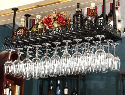 Metal Wine Glass Rack Upside Down Ceiling Hanging Goblet Glass Cup Holder Hanger Storage Home Bar Pub Wine Shelf Rack Organizer