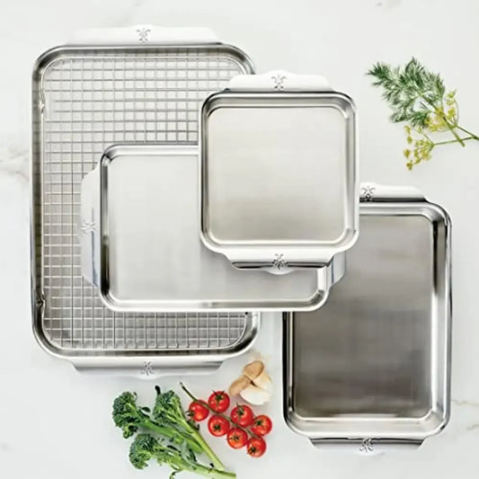 Stainless Steel Baking Sheet Set 5-Piece Ovenware Collection Triple-Bonded Aluminum Core Brushed Surface Warp-Resistant 18"x13"