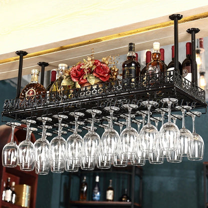 Metal Wine Glass Rack Upside Down Ceiling Hanging Goblet Glass Cup Holder Hanger Storage Home Bar Pub Wine Shelf Rack Organizer