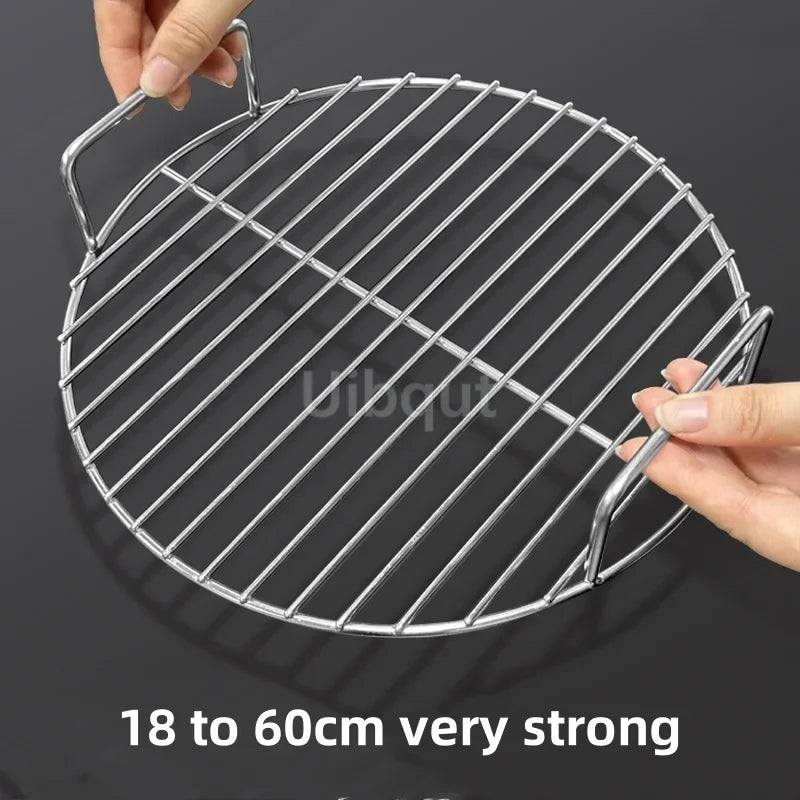 Stainless Steel 304 Food Grade 18-60CM ROUND BBQ Charcoal Grate Barbecue Grill Wire Grid Mesh Net with Two handles mesh net