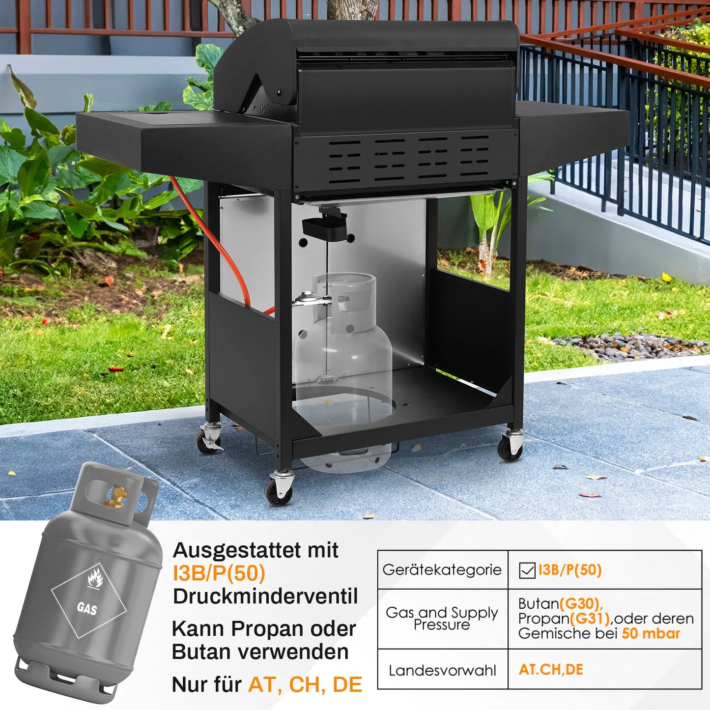 4+1 Burner Gas Grill with Side Burner 52,000 BTUs, Big Cooking Area, Propane BBQ Grill with Stainless Steel Panel for Outdoor